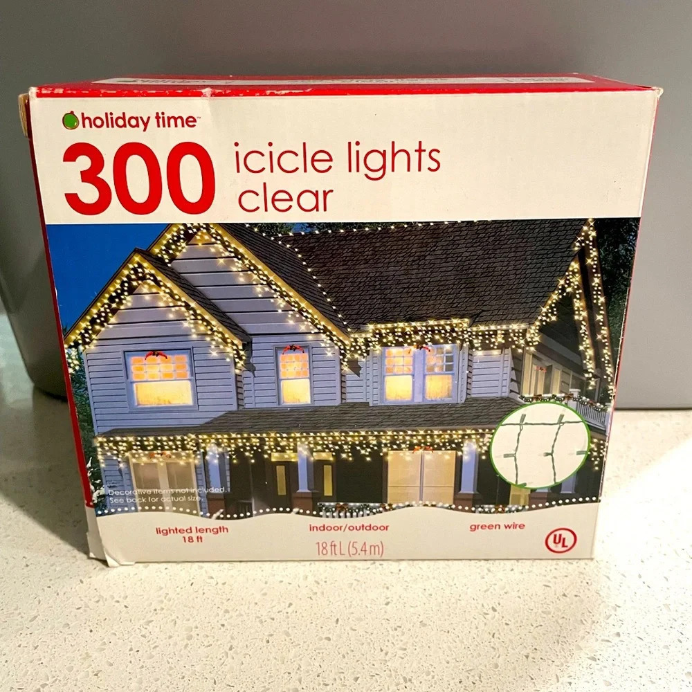 Holiday time 300 icicle lights clear indoor / outdoor use